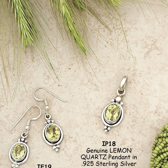 Lemon quartz earrings and Pendant Set in .925 Sterling silver - Picture 1 of 2